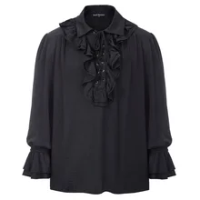 

Men shirt Medieval party wear vintage retro black/ivory Long Sleeve Lapel Collar Ruffle Decorated Lace-Up Shirt men blouse Tops