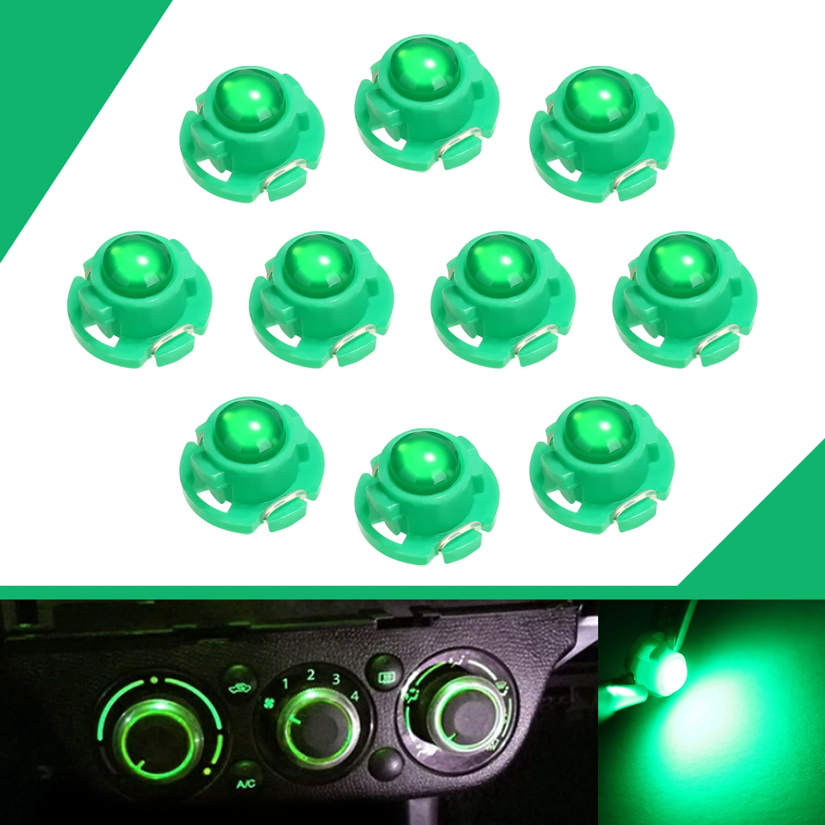 

10pcs T4.7 Green LED Instrument Dashboard Climate Control Light Bulb 12V Universal For Auto Truck SUV