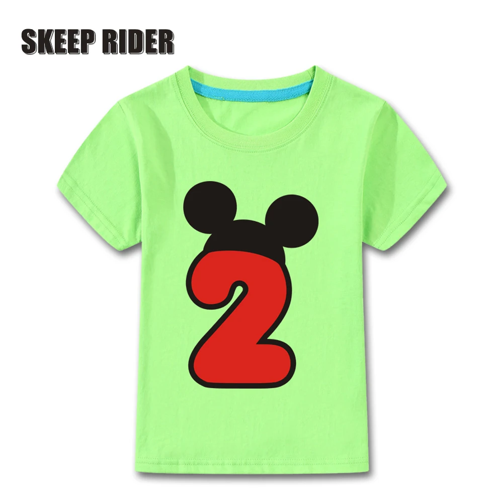 

2019 Sping Summer Green Combed Cotton Unisex Kids Tshirts Birthday Girls Short Sleeve T-Shirts Letter Print Baby Boys Tees