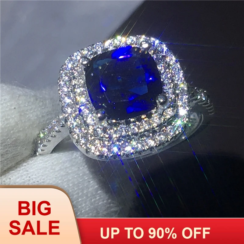 Женское модное обручальное кольцо с цирконом 3ct Blue 5A серебряного цвета для женщин