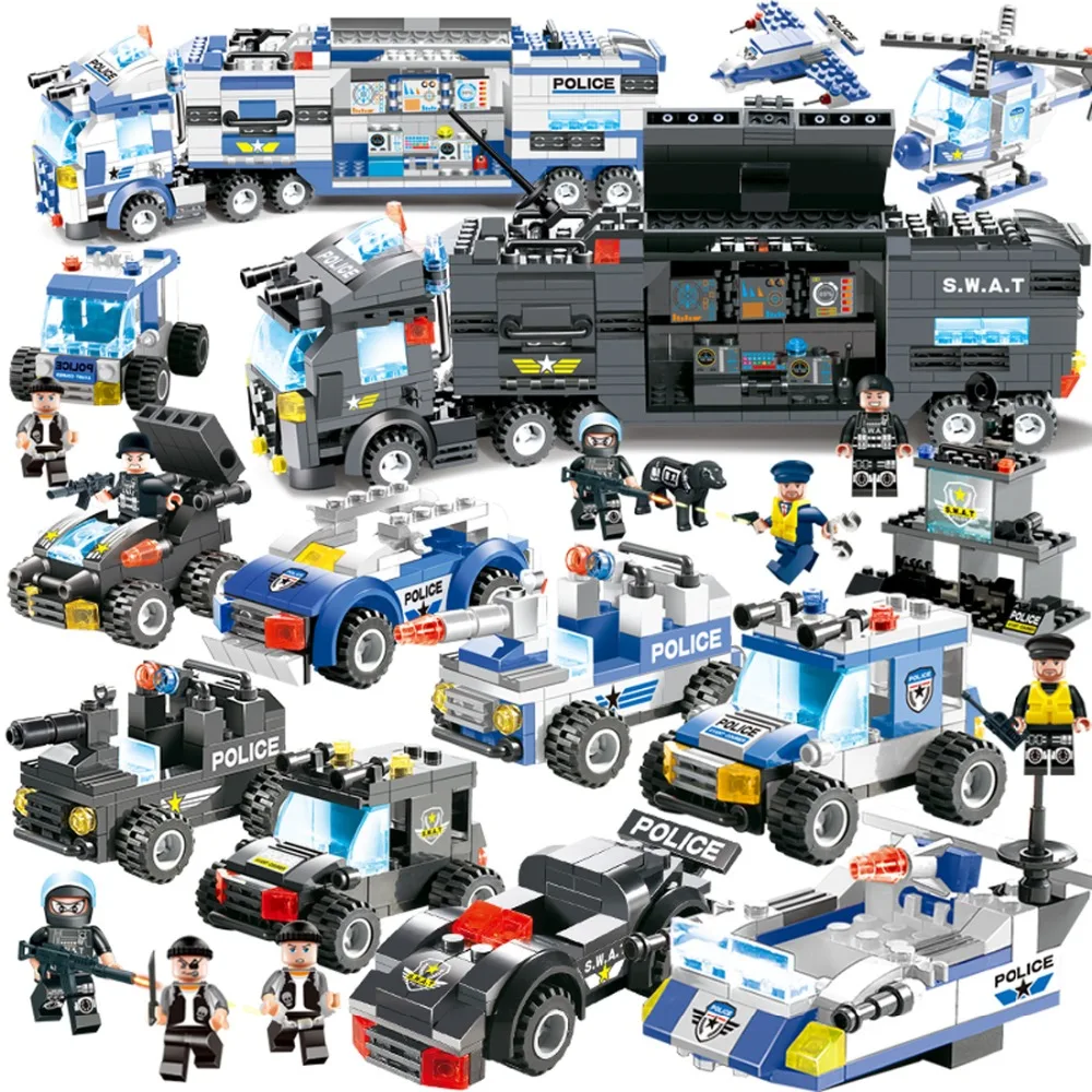 

8 IN 1 City Robot Aircraft Police Series City SWAT Police Truck Building Blocks Toy Compatible Legoed Technic Toys For Children