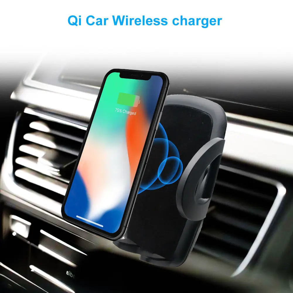 

QI Wireless Charger Car Charging Air Vent Phone Mount Holder For iPhone Samsung