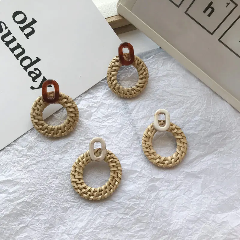 

Rattan Wooden Drop Earrings Vintage Geometric Acrylic Resin Dangle Earrings Party 2019 Women Jewelry Vacation Gifts Wholesale
