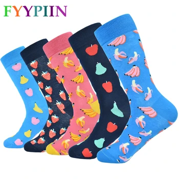 

2019 Limited 5 Pairs Of Color Team Cotton Happy Socks Men's Fruit Style Casual Designer Brand Fashion Novelty Art Couple Funny