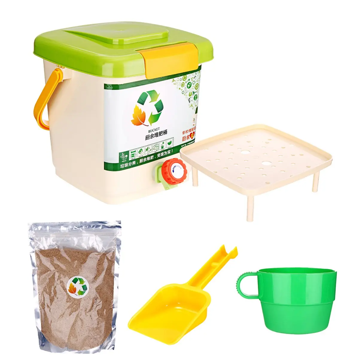 

10L Kitchen Compost Bin Recycle Composter Aerated Compost Bin EM Organic Homemade Trash Can Bucket Kitchen Food Waste Bins