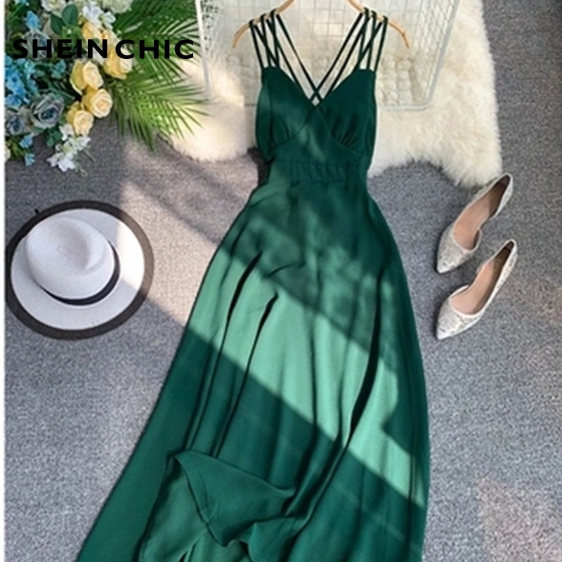 green strap dress