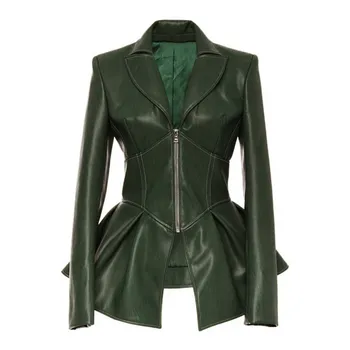 

Women Gothic Motorcycle Jacket Solid Color Plus Size 3XL Lapel Pu Coat Slim Punk Casual Faux Leather Outerwear