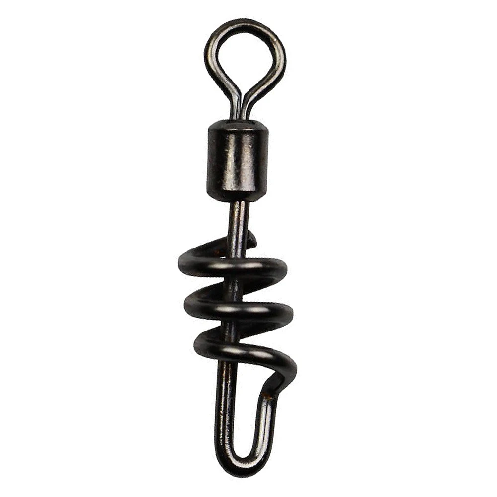 

HOT-30Pcs/Pack Corkscrew Swivel Fishing Swivel Snap Swirl Connector Black Silver Stainless Steel Fishing Swivels 10#