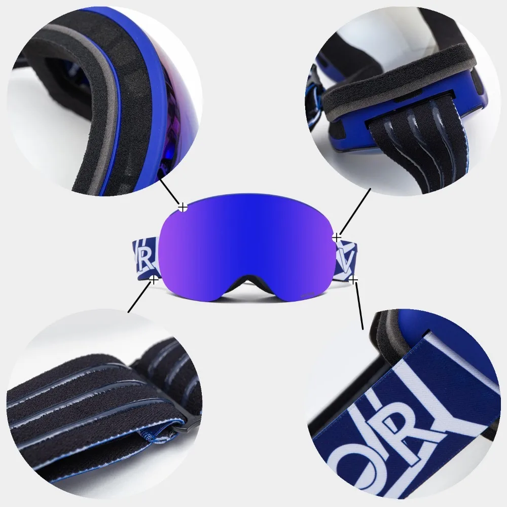 مغناطيس وتغ تزلج نظارات UV400 على الجليد الثلوج نظارات مكافحة الضباب للتبادل في عدسة والإطار كروية واسعة الرؤية النظارات الشمسية
