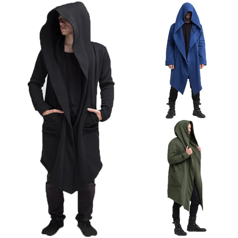 Fashion Men Hoodies Trench Coat Streetwear Hooded Long Sleeve Pockets ...