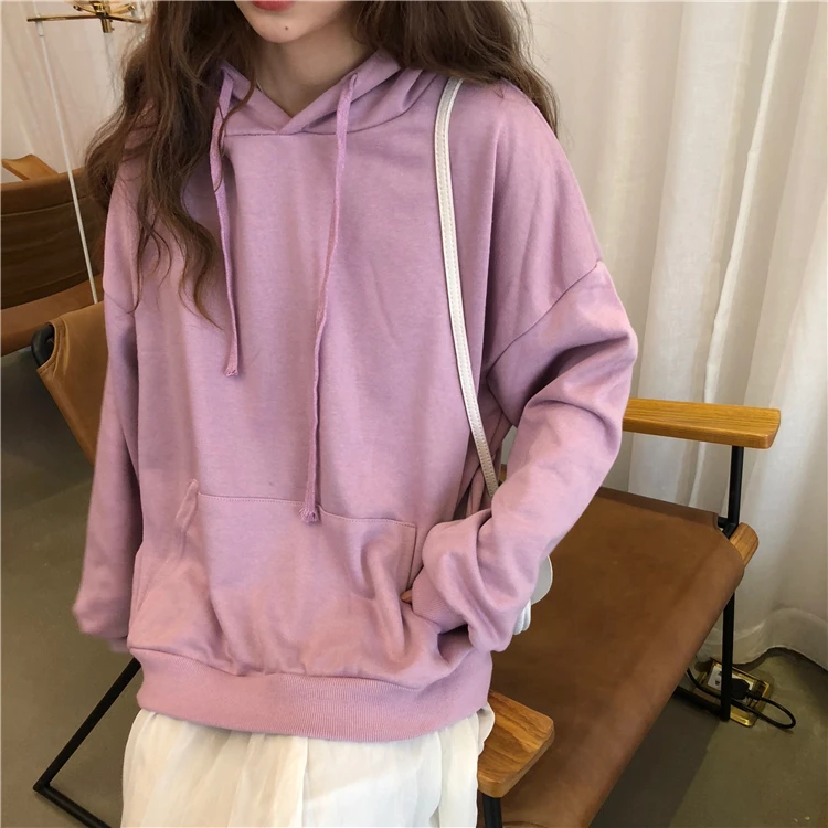 Женский плотный пуловер Harajuku Lotus Root модный однотонный Розовый свободного покроя