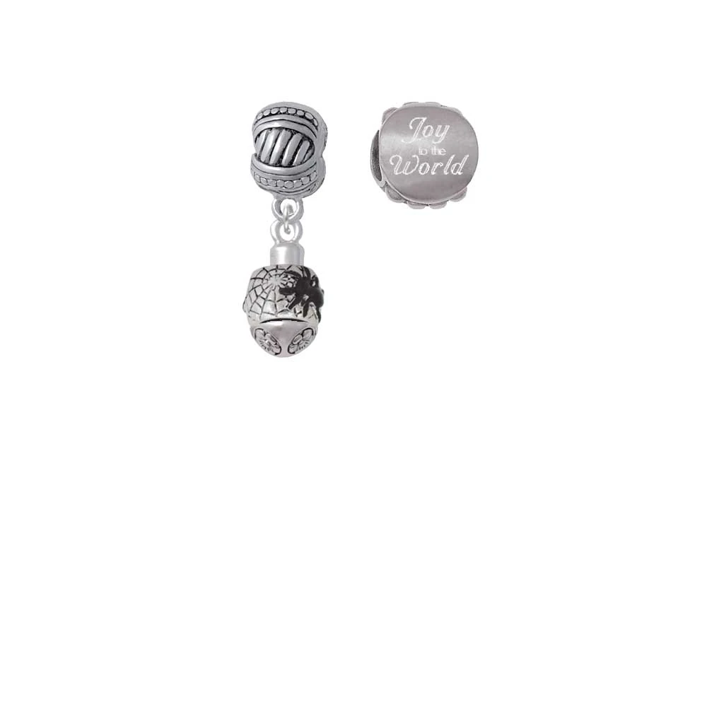 Silvertone Black Spider on Web Spinner Joy to the World Charm Beads (набор из 2)| |