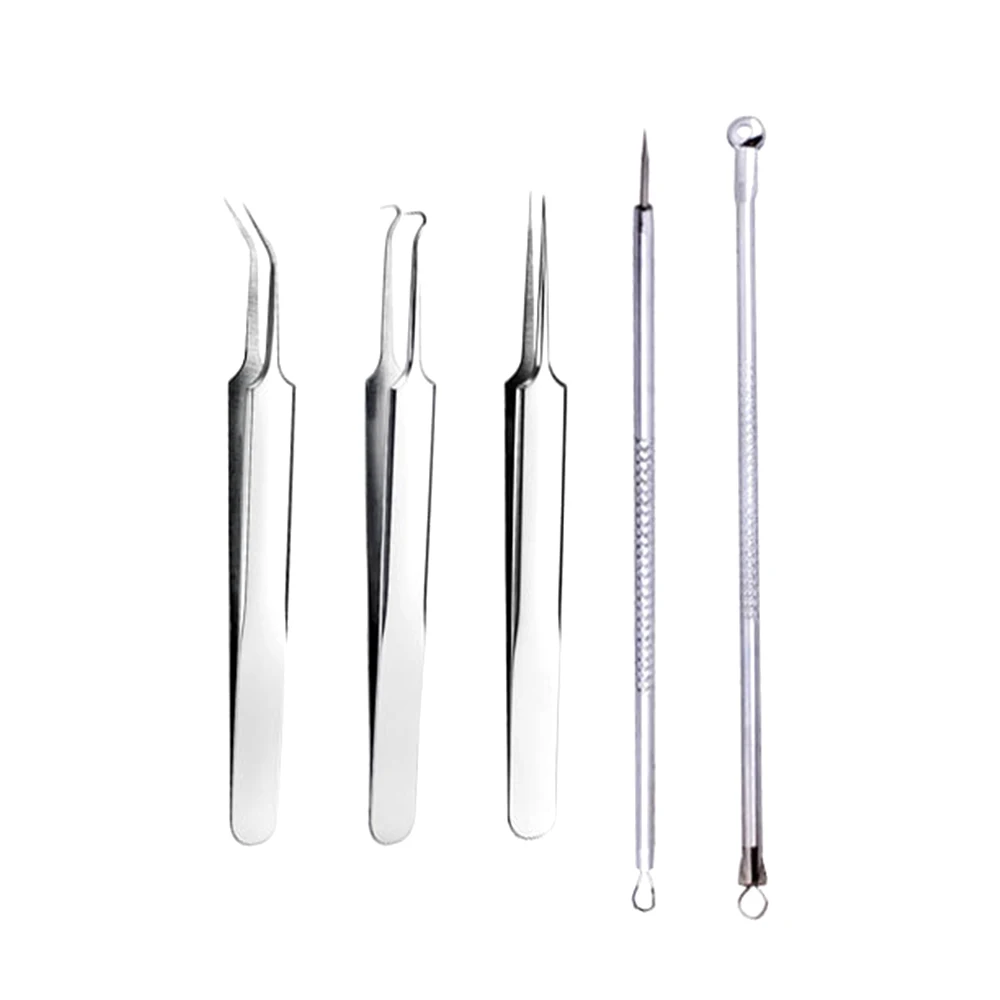 

5Pcs Blackhead Remover Curved Tweezers Kit Comedone Acne Extractor Tool Set for Women Face Skin Blemish Treatment Beauty Care