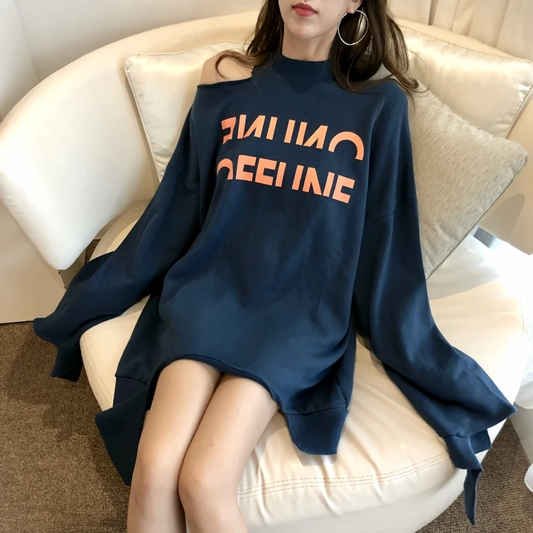 Women Loose Cropped Hoodies Harajuku Off Shoulder Sweatshirt Ins Fashion Winter Oversized Ripped Letter Printed Pullover Femme Women Loose Cropped Hoodies Harajuku Off Shoulder Sweatshirt Ins Fashion Winter Oversized Ripped Letter Printed Pullover Femme