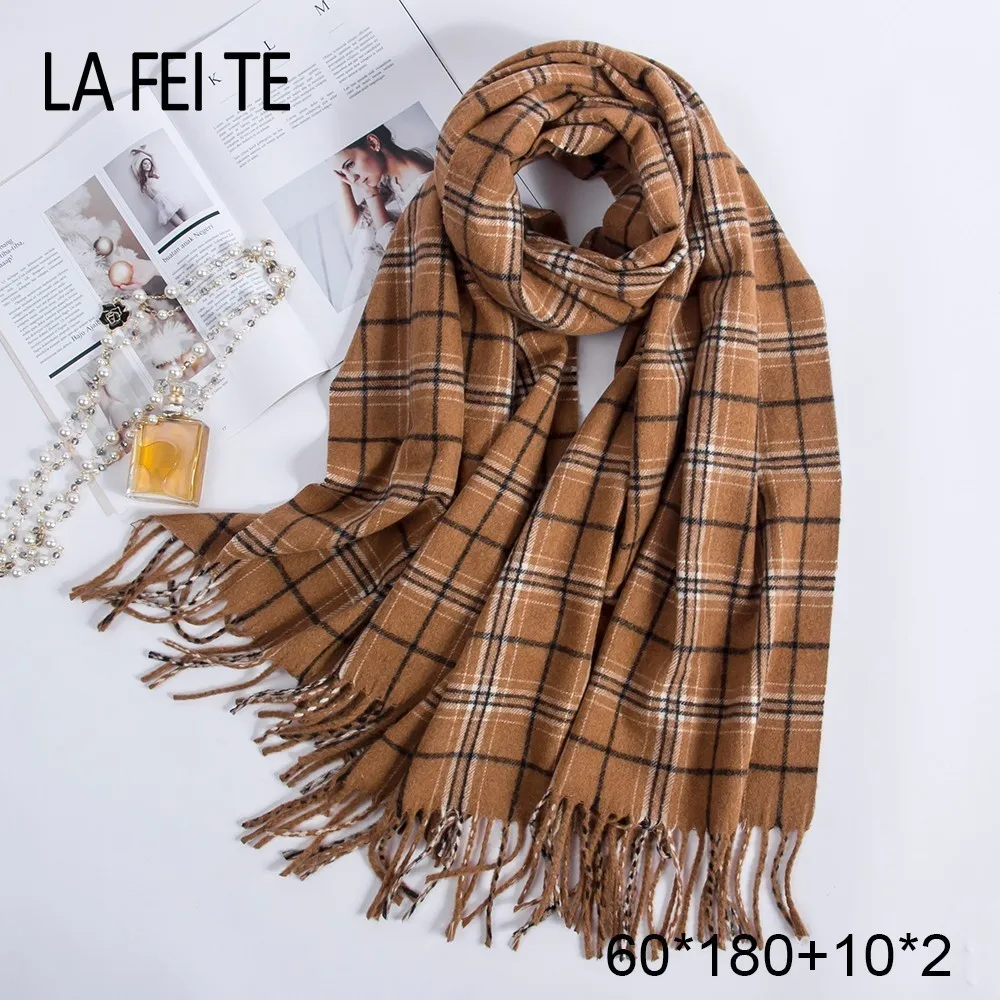 Baratos Pure 100% lana bufanda de mujer Fular cuello pañuelos Echarpe Homme cachemir chales tipo manta estolas mujeres bufandas para damas 2019