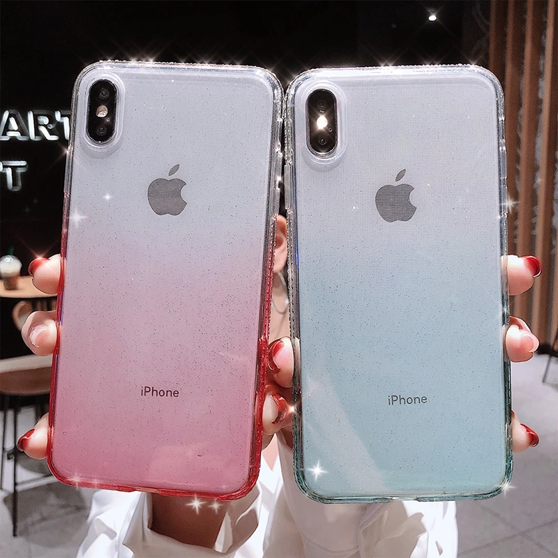 

Ottwn Diamond Bling Soft Case Cover For iphone 6 6S 7 8 Plus XS Max XR X Gradual Color Fashion Phone Case For iphone 7 Case