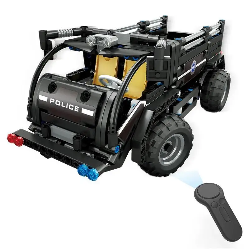 

Fun DIY 1/18 Electric Special Alarm Command Car RC Model Assemble Toys 468PCS Remote Control Car Funny Building Blocks