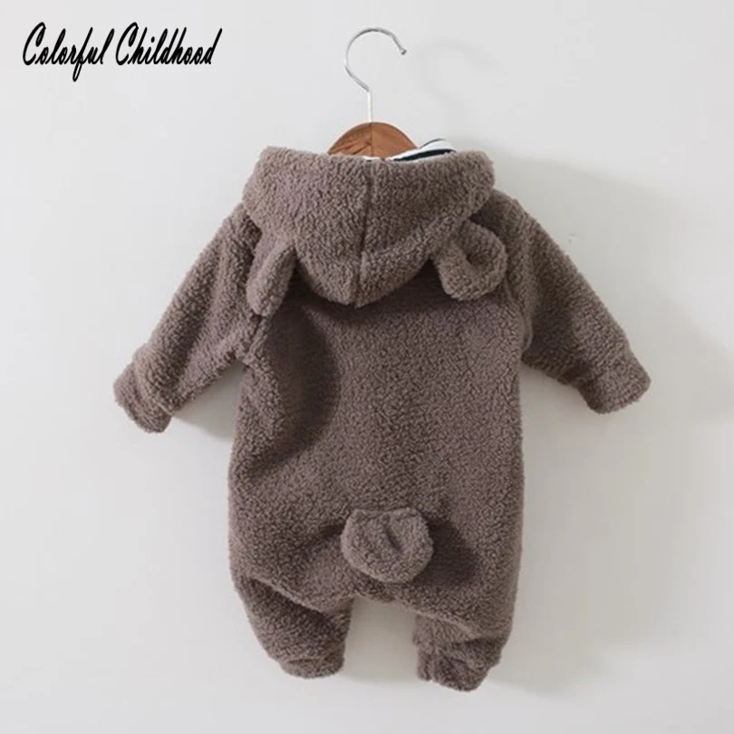 

Baby Winter Romper Lovely Cartoon Bear Ear Shape Hooded Jumpsuit Toddler Kid Infant Warm Soft Thicken Velvet Outerwear Costume