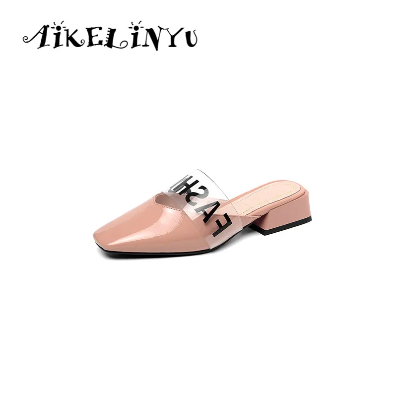 

AIKELINYU Fashion Ladies Genuine Leather Low-heel Summer Shoes Woman Sandals Elegant Close Toe Mules Shoes Womans Ladies Pumps