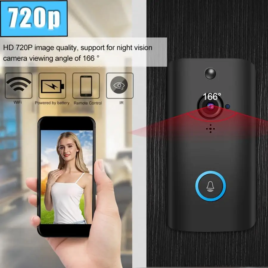 720P Wifi беспроводной умный домофон дверной звонок с записью данных видео