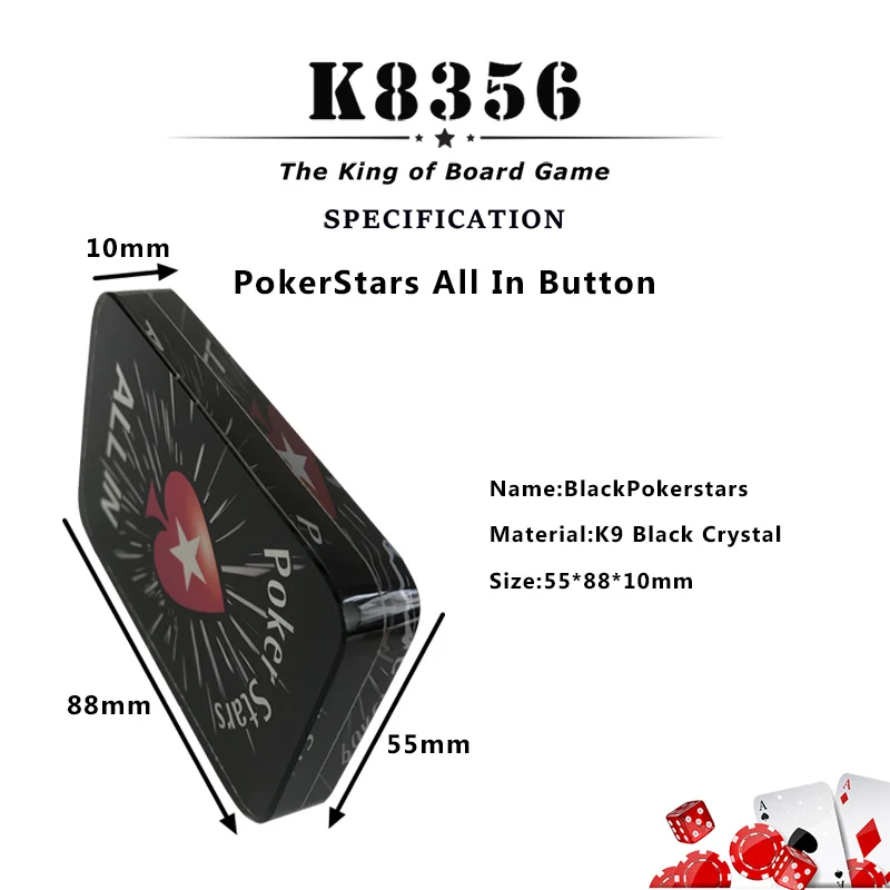 K8356 квадратный черный кристалл все в кнопке Baccarat Texas Hold'em PokerStars все в кнопке K9 кристалл покер карты Guard 55*88*10 мм