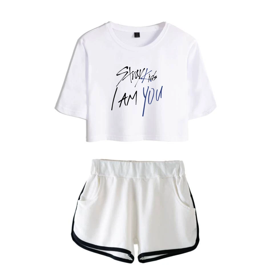 LUCKYFRIDAYF/2018 г. модные летние шорты и футболки с надписью «I Am You», комплект из двух предметов для женщин, повседневный Топ