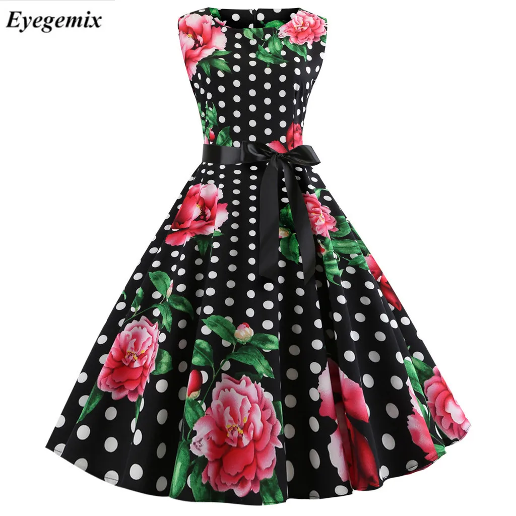 

Plus Size Summer Dresses 2019 Women Vintage Rockabilly Dresses Jurken Floral 50s 60s Retro Big Swing Pinup Party Dress Vestidos