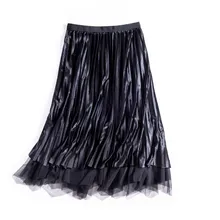Весенняя фатиновая сетчатая бархатная юбка, женская зимняя плиссированная юбка с высокой талией, женская элегантная юбка в стиле пэчворк