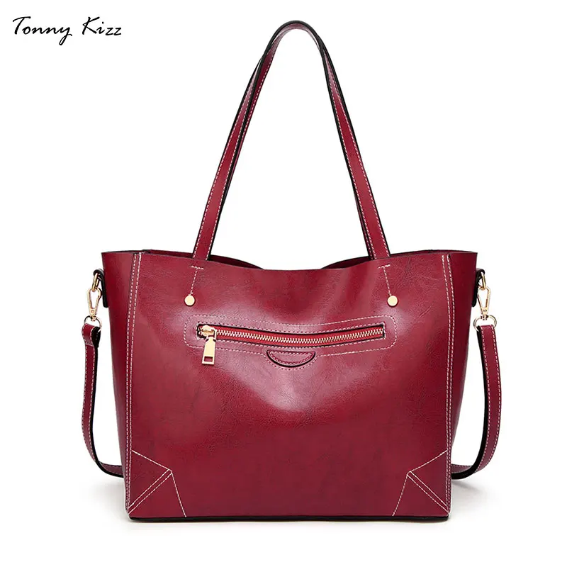 

Tonny Kizz fashion shoulder bags for women leather tote handbags with thread female crossbody messenger bags large capacity new