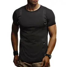 Стиль Модные для мужчин мышцы короткий рукав повседневное Бодибилдинг O средства ухода за кожей шеи топы корректирующие лоскутн