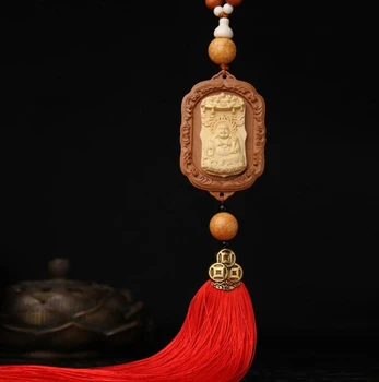 

Chinese Boxwood Wood Carved Happy Buddha Maitreya Buddha Exquisite Car Pendant