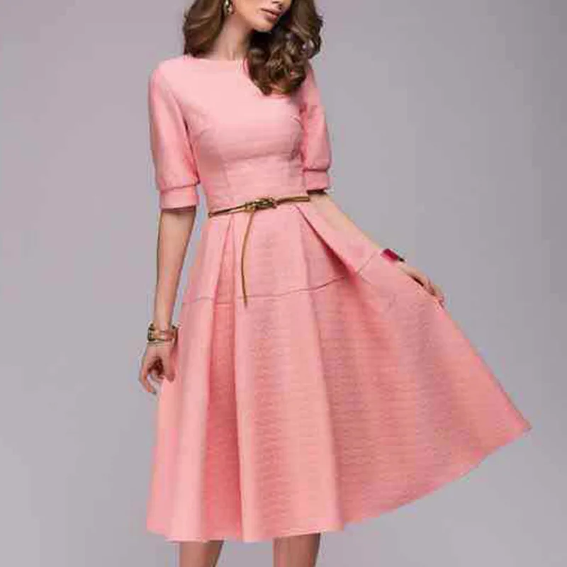 

Summer Womens 1950s Vintage Dress Solid Color Retro Evening Prom Swing Dresses