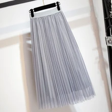 Летняя с высокой талией Винтаж юбки для женщин для эластичный тюль сетчатая юбка длинные плиссированная юбка-пачка дамы Saias миди Faldas Jupe