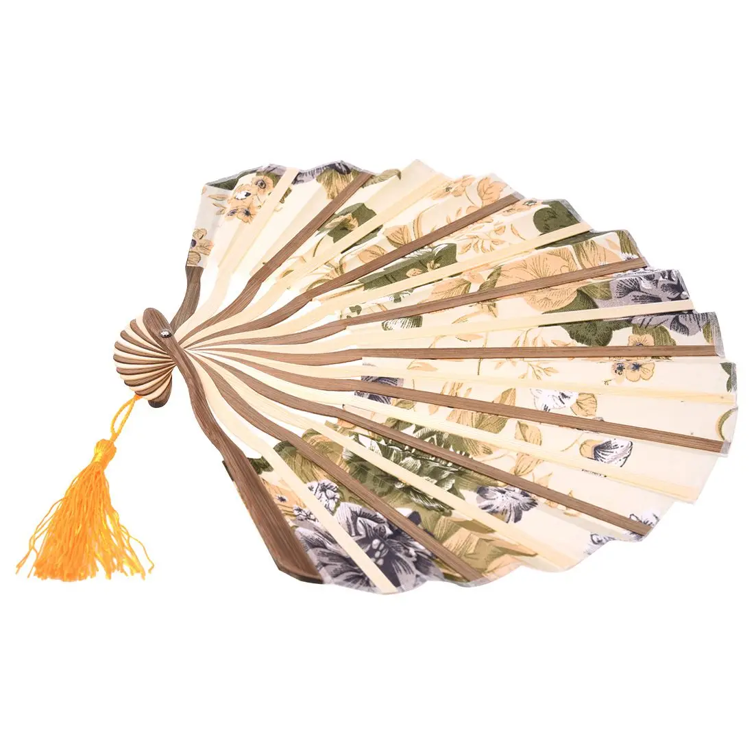 الكلاسيكية نمط الفاوانيا زهرة النسيج الخيزران للطي الرقص اليد مروحة البيج
