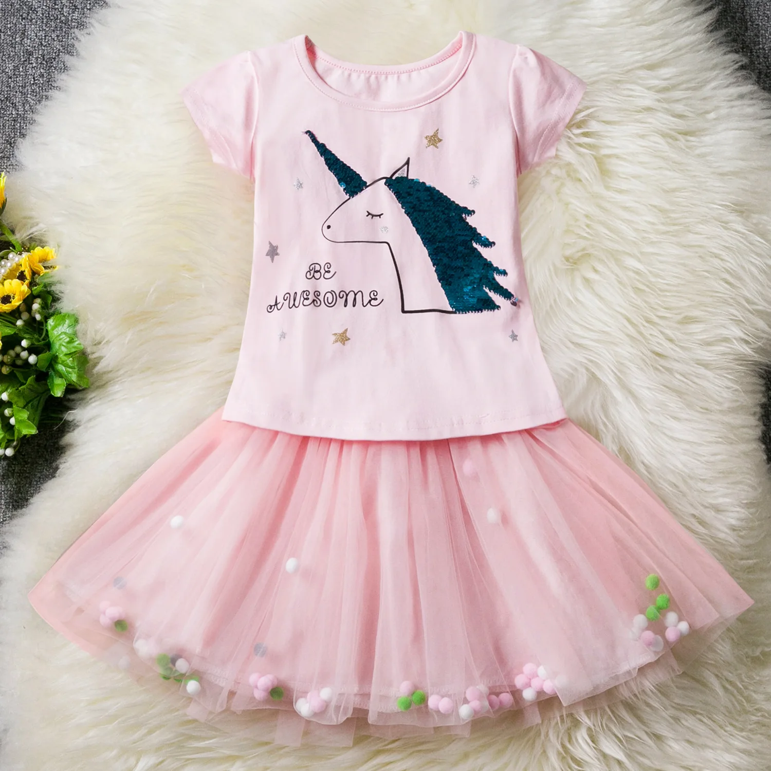 

2019 New Kids Clothing Toddler Girls Skirt Sets Baby Girl Unicorn Tops +Skirt Sets For Girls Kids Clothes Shirt Tutu Skirt 2pcs
