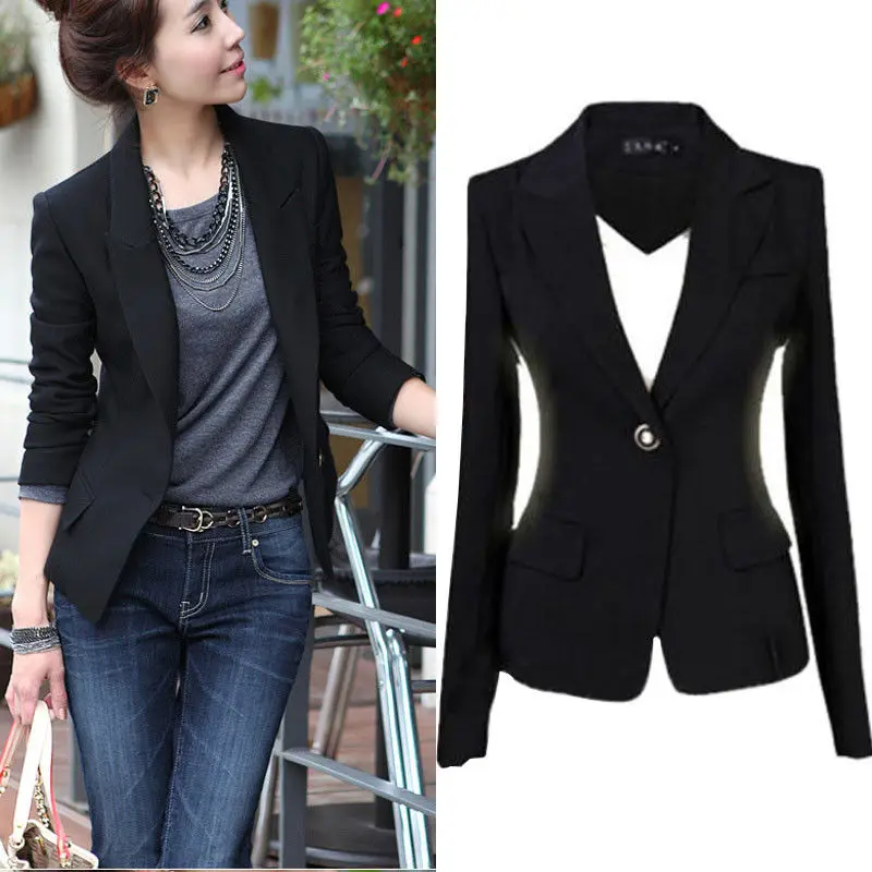 

Woman Outwear Jacket Fashion Casual Slim Solid Suit Coat Black Color