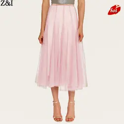Новинка весны 2018, юбки для женщин, модная длинная юбка, высокая эластичная талия, половина длины, газовая плиссированная юбка, оптовая