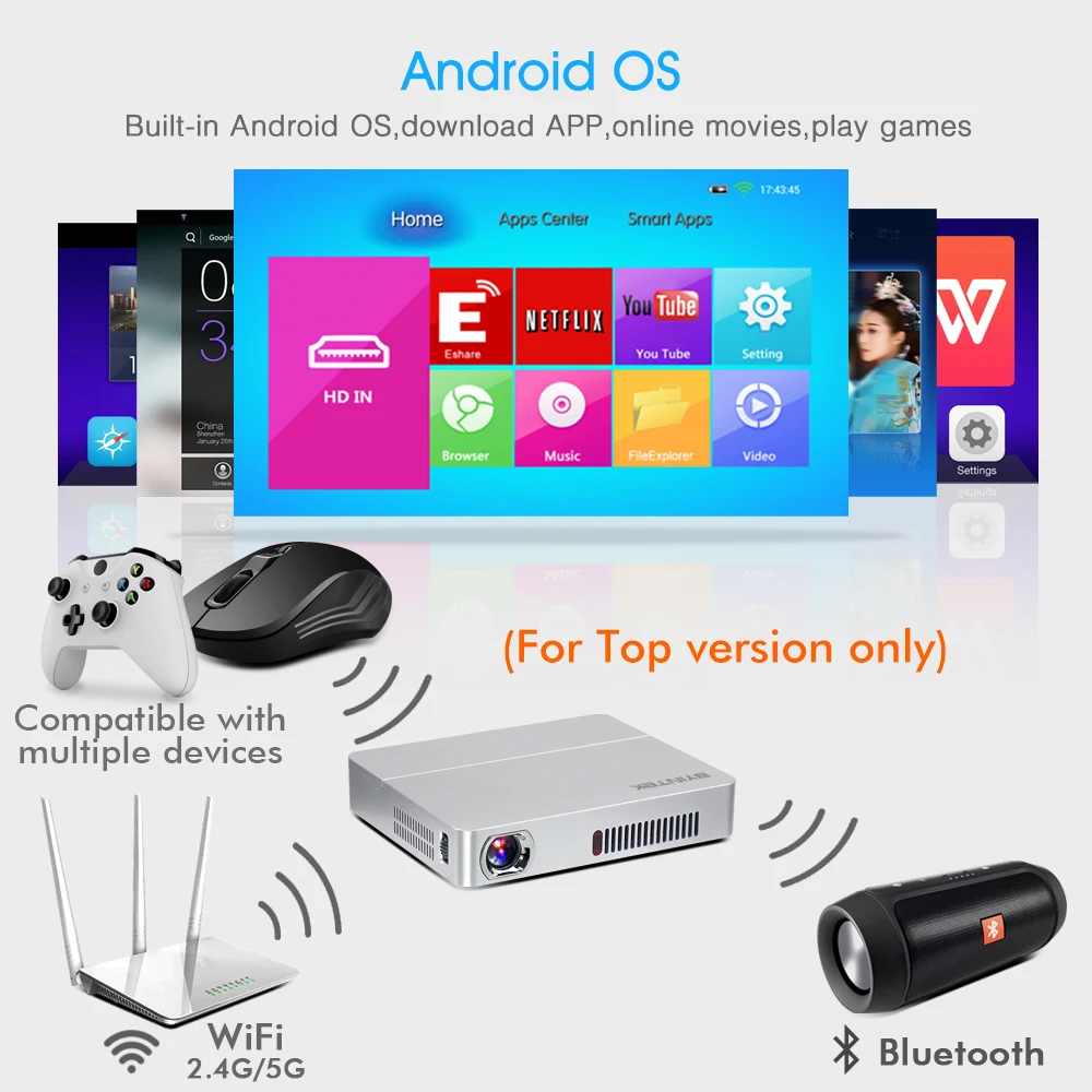 BYINTEK UFO R9 الذكية الروبوت WIFI فيديو مايكرو المحمولة DLP البسيطة LED 3D العارض ل كامل HD 1080 P المنزل المسرح الأعمال مكتب