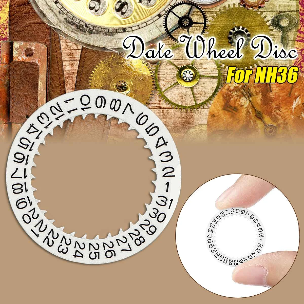 

24mm Watch Date Dial Wheel Disc With Black Arabic Numbers Indicator Spare For NH36 New