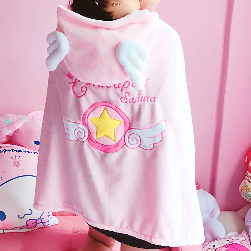 

Lovely Girl Heart Cloak Clothing Mansion Shawl Air Conditioner Blanket Dual Purpose Coral Down Flannel Bathroom Accessories