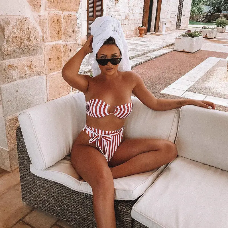 2019 Bikini Sexy Women Swimsuit Striped Swimwear Summer Ladies Padded Push up Bathing Suit Strapless Bikini Swimming Costume|Body Suits| - AliExpress