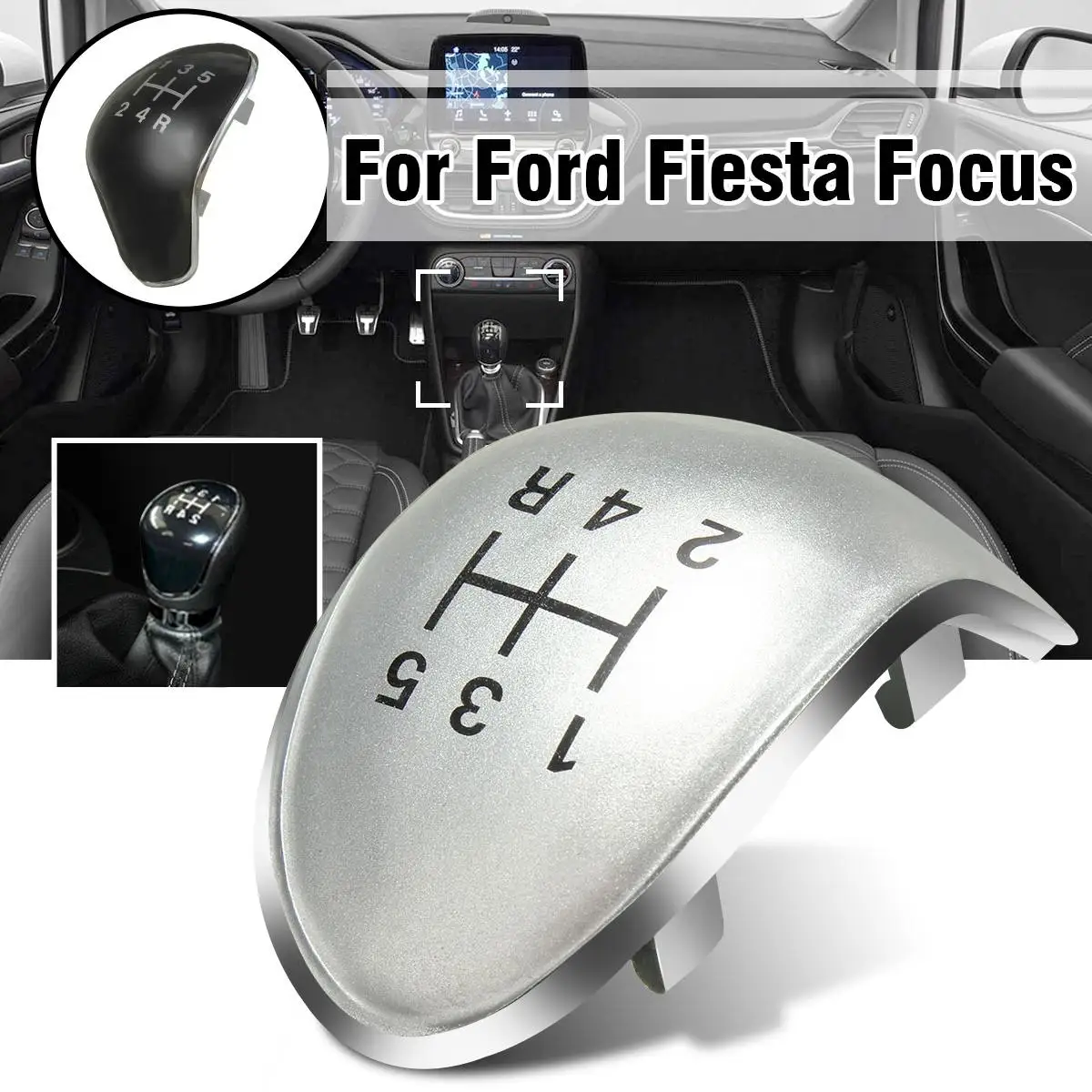 Replacement 5 Speed Black Chrome Car Gear Stick Knob Cap Cover For Ford for Fiesta for Focusin