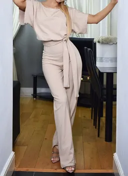 

2019 Fashion Summer Rompers Women Bodycon Jumpsuits Casual Solid Work Short Sleeve Sexy Lace Up Jumpsuits
