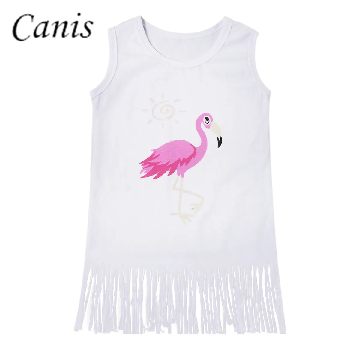 

New Lovely Toddler Baby Girl Flamingo Dress Casual Tassel Vest Sleevless Top T-shirt Cotton Dress 2-6Y 2018