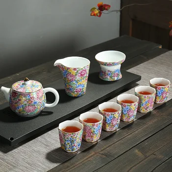 

At A Set Kung Fu Tea Have Suit Grilled Pollen Painted Pottery Porcelain Enamel Color Blue And White Porcelain Octagonal Cup