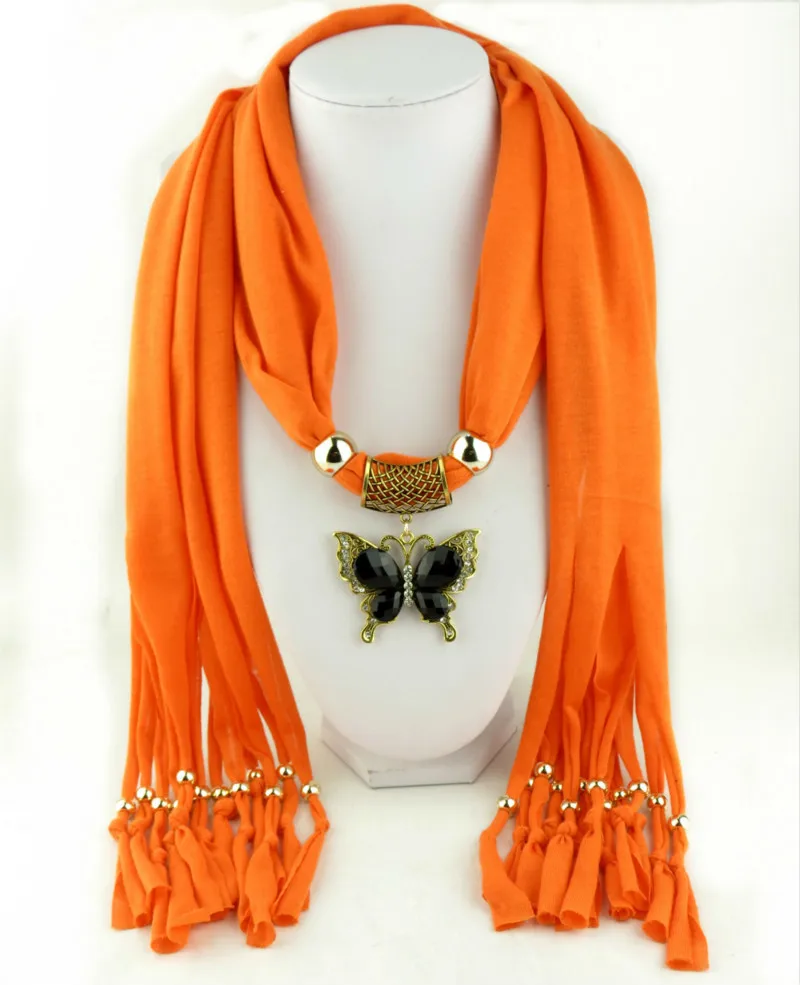New Pattern Tassels Ornaments Hair Scarf Ancient Golden Butterfly Pendeloque Cut Shawl Scarfs For Ladies Muslim Scarves Necklace