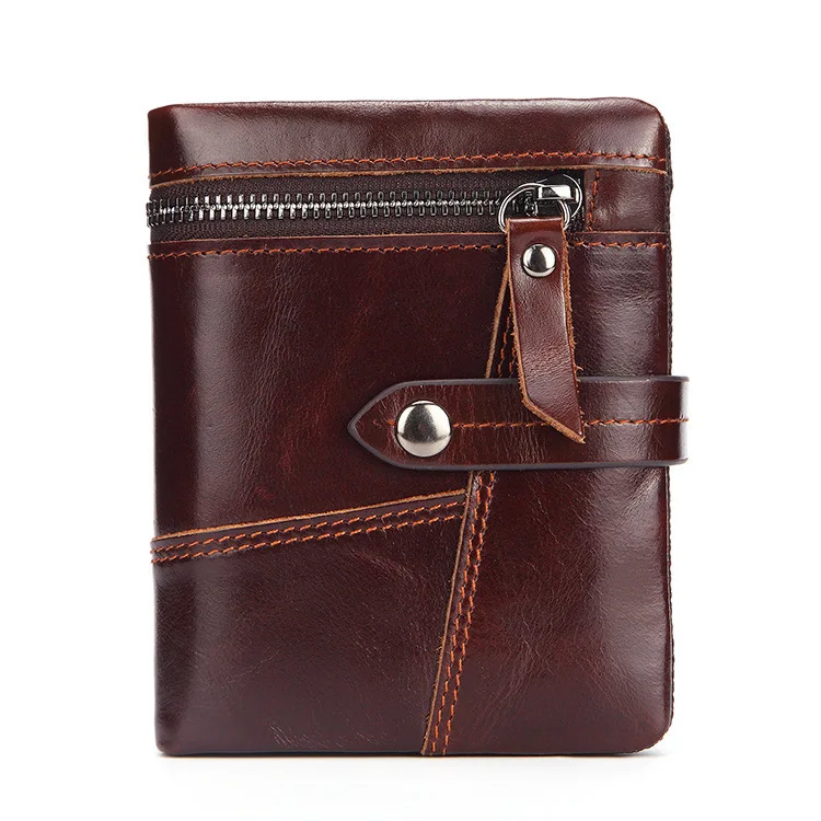 

RFID Men Short Wallet Vintage Cowhide Mini Zipper Purse Male Genuine Leather Wallets Card Holders PR066020
