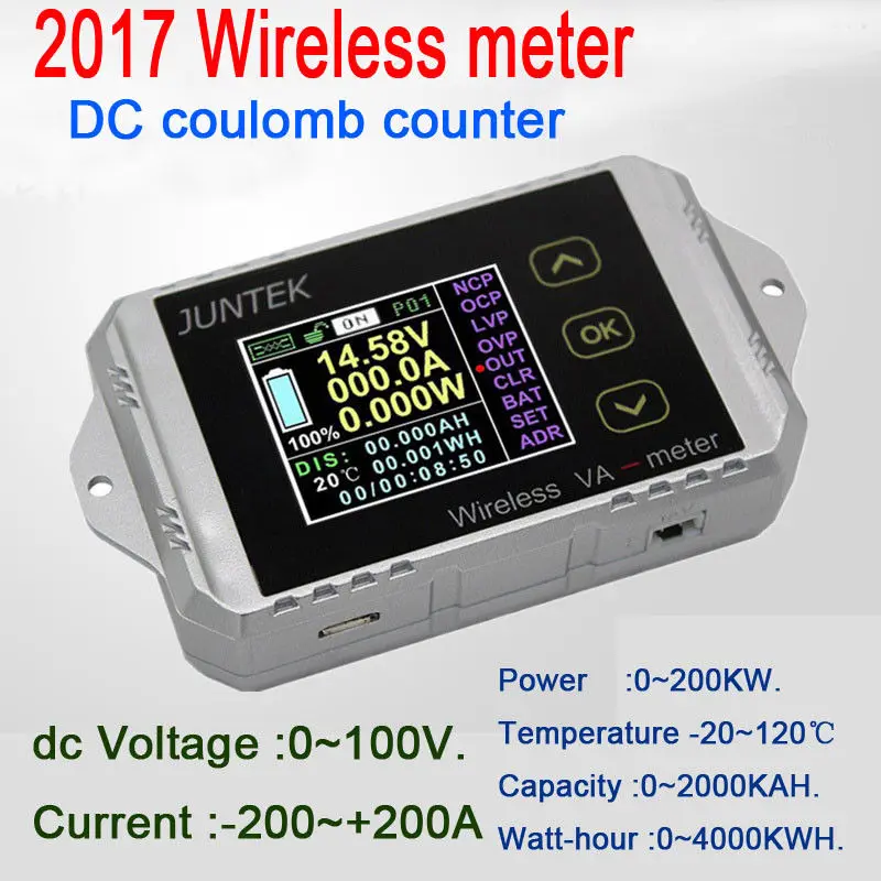 

Battery Monitor DC 100V 300A Wireless Temperature Ammeter Voltage KWh Watt Meter coulometer Capacity Power tester car 12v 24v