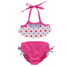 Купальный костюм из двух предметов с оборками и бретелькой детский купальник для девочки, пляжная одежда, купальный костюм, пляжный костюм, Раздельный купальник для девочек