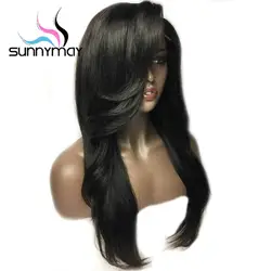 Sunnymay 180% предварительно сорвал полный кружево человеческие волосы Искусственные парики с ребенком волос боковая часть длинные прямые